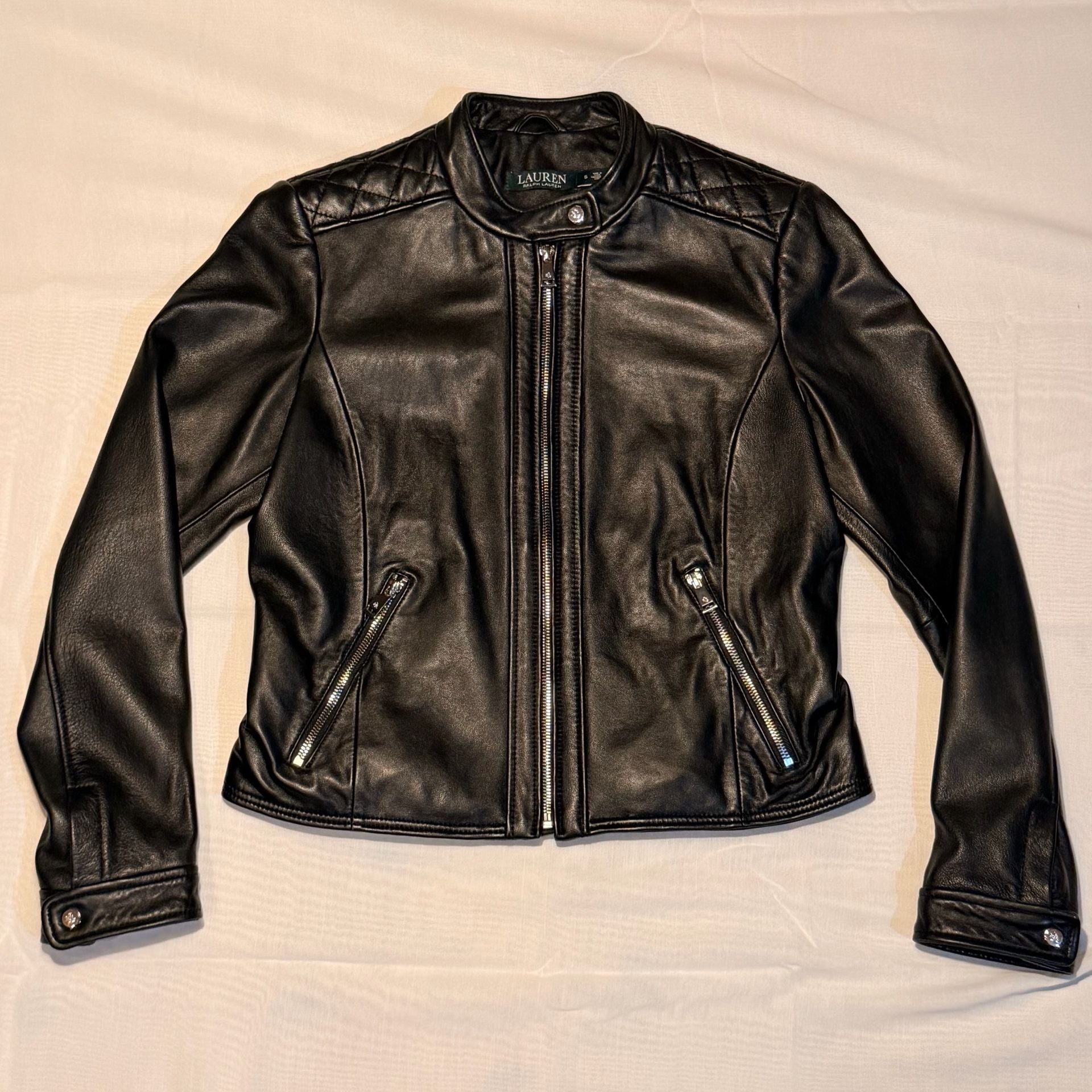 Lauren Ralph Lauren Women's Genuine Lamb Leather Quilted Shoulder Moto Jacket